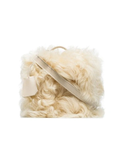 Shop Natasha Zinko White Shearling Box Bag