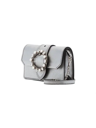 Shop Miu Miu Silver Crystal Buckle Shoulder Bag In Metallic