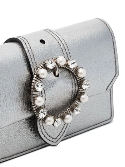 Shop Miu Miu Silver Crystal Buckle Shoulder Bag In Metallic
