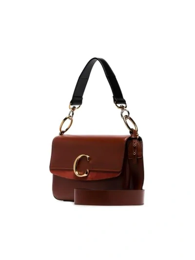 Shop Chloé Sepia Brown Medium C Ring Leather Shoulder Bag