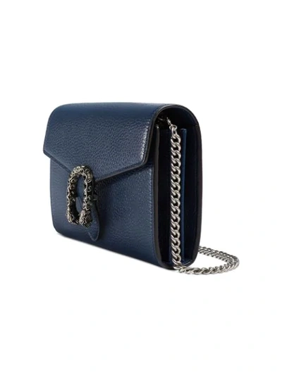 Shop Gucci Dionysus Leather Mini Chain Bag In Blue