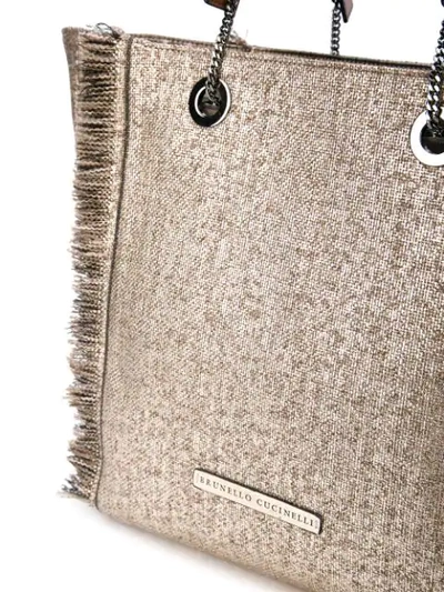 Shop Brunello Cucinelli Metallic Fringed Tote