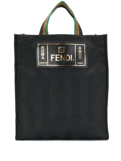Shop Fendi Shopper Branded Tote In Black
