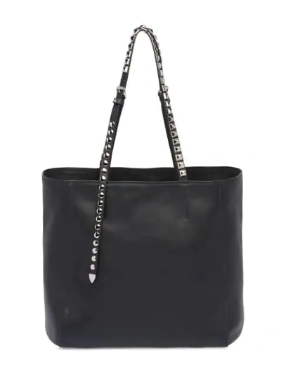 Shop Prada Studded Logo Tote In Black