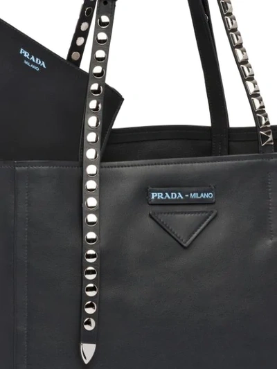 Shop Prada Studded Logo Tote In Black