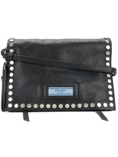 Shop Prada Etiquette Studded Shoulder Bag In Black