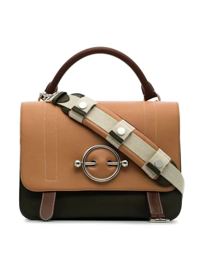 Shop Jw Anderson Nude, Brown And Green Disc Leather Satchel Bag