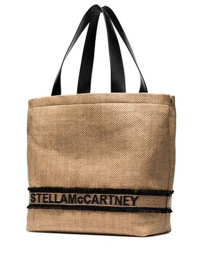 Shop Stella Mccartney Woven Logo Tote Bag In Neutrals