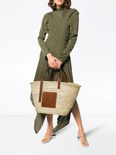 Loewe Large Logo Raffia Basket Bag In Neutrals