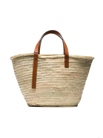 Loewe Large Logo Raffia Basket Bag In Neutrals