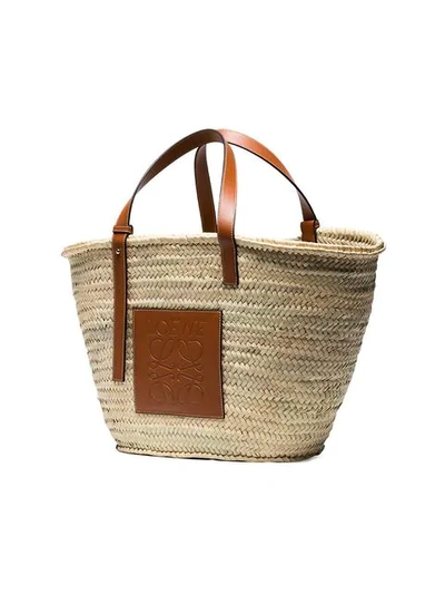 Loewe Large Logo Raffia Basket Bag In Neutrals