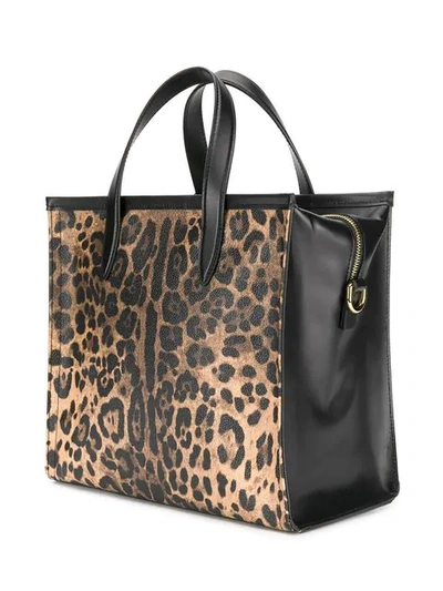 Shop Dolce & Gabbana Leopard Medium Market Shopping Tote In Black