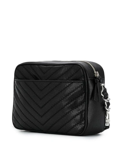 Shop Tory Burch Fleming Distressed Chevron Camera Bag In 001 Black