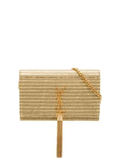 Shop Saint Laurent Logo Shoulder Bag In Gold