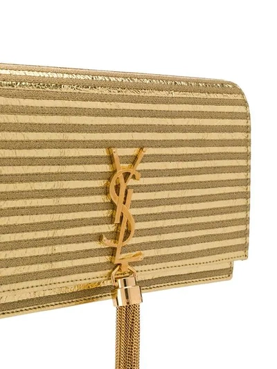 Shop Saint Laurent Logo Shoulder Bag In Gold