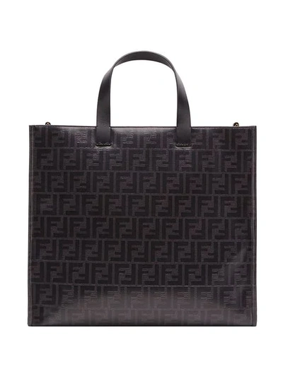 Shop Fendi Mania Shopping S Bag In F0cfm-black+white+soft Gol