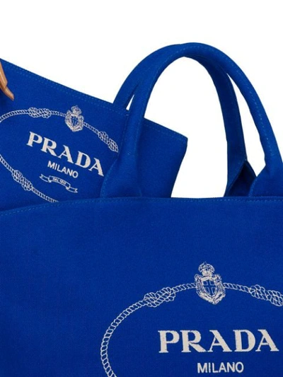 Shop Prada Logo Print Tote In Blue