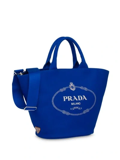 Shop Prada Logo Print Tote In Blue