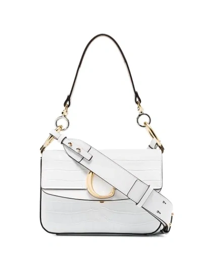 Shop Chloé Beige C Ring Small Leather Shoulder Bag - White
