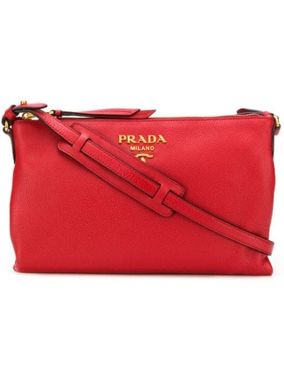 Shop Prada Pebbled Zipped Crossbody In Red