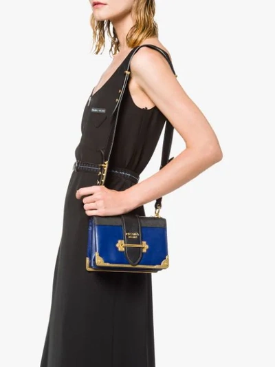 Shop Prada Cahier Leather Shoulder Bag In Blue