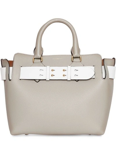 Shop Burberry The Small Tri-tone Leather Belt Bag In Grey