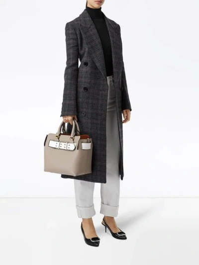 Shop Burberry The Small Tri-tone Leather Belt Bag In Grey