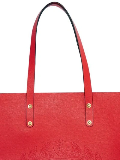 Shop Burberry Large Embossed Crest Leather Tote In Red