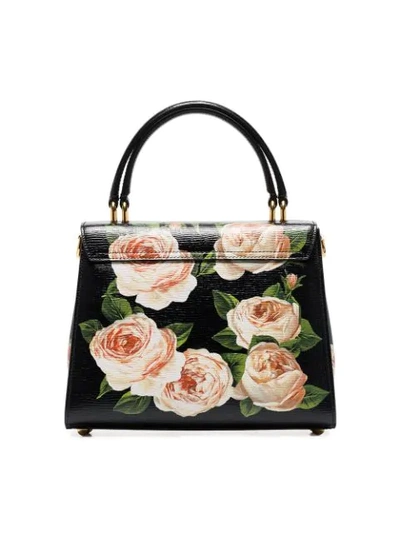 Shop Dolce & Gabbana Black Welcome Rose Print Leather Shoulder Bag