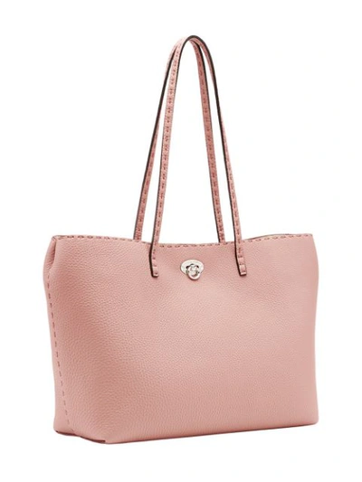 Shop Fendi Stitching-detail Twist-lock Tote Bag In Pink