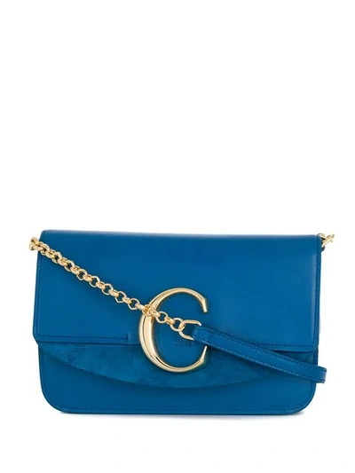 Shop Chloé Logo Plaque Small Shoulder Bag In Blue