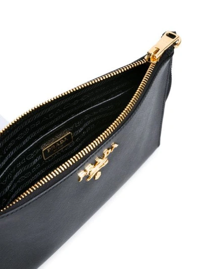 Shop Prada Logo Plaque Clutch Bag In F0002 Nero