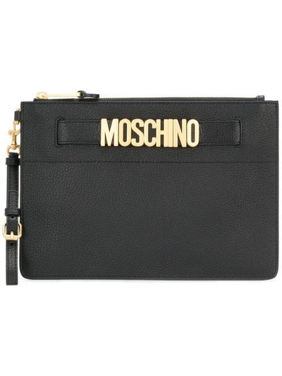 Shop Moschino Logo Plaque Clutch In Black