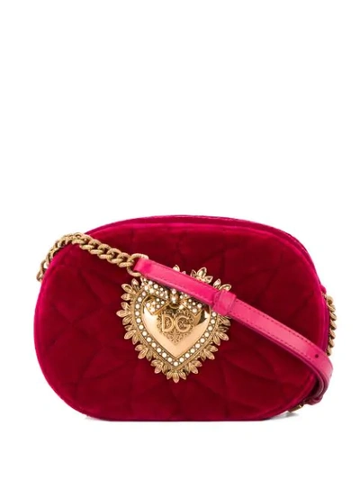 Shop Dolce & Gabbana Quilted Velvet Shoulder Bag In Pink