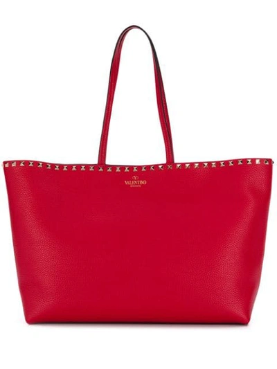 Shop Valentino Rockstud Tote Bag In Red