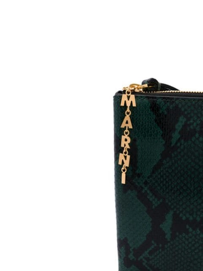 Shop Marni Python Print Leather Pouch In Green
