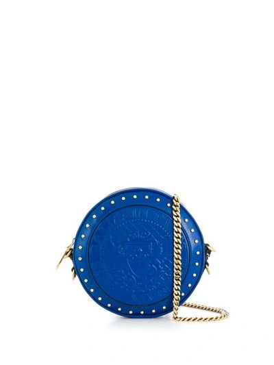 Shop Balmain Leather Shoulder Bag In Blue