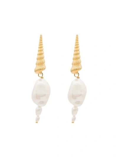 Shop Anni Lu Shell Pearl Drop Earrings In White