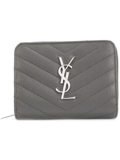 Shop Saint Laurent Zip Around Purse In Grey