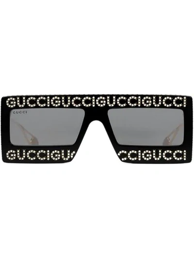 GUCCI EYEWEAR 面具造型太阳眼镜 - 黑色