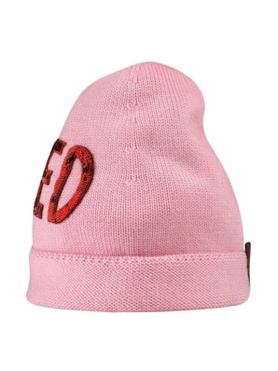 Shop Gucci Wool Hat With Sequin "loved" In Pink