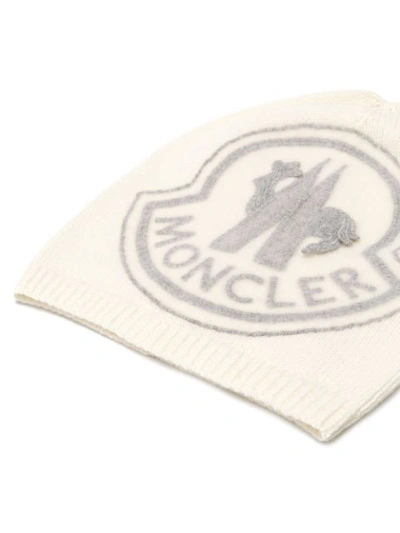 Shop Moncler Knitted Logo Beanie - White