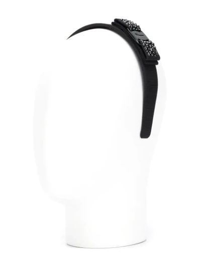 Shop Ferragamo Rhinestone Bow Headband In Black