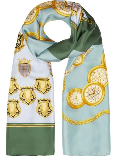 Shop Burberry Archive Scarf Print Silk Scarf - Blue