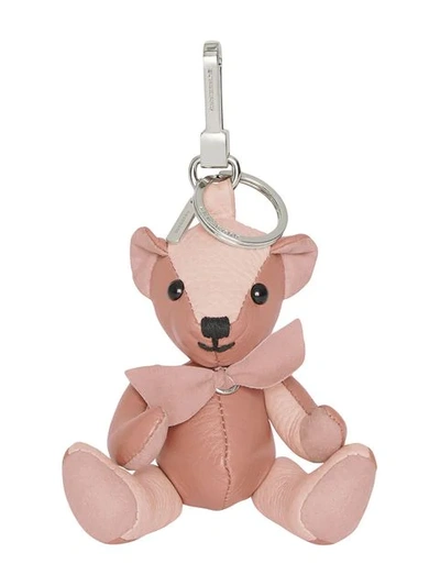 Shop Burberry Thomas Bear Charm In Leather In Pink