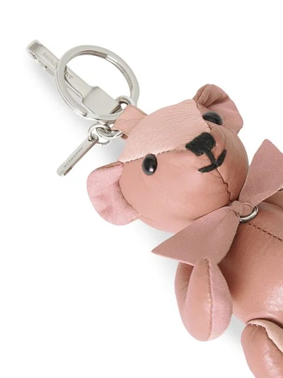 Shop Burberry Thomas Bear Charm In Leather In Pink