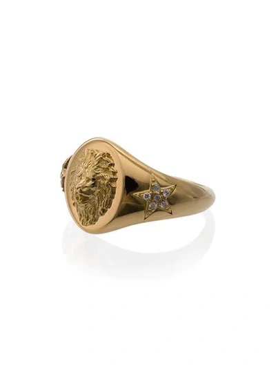 Shop Foundrae Yellow Gold Diamond Embellished Strength Signet Ring In Metallic
