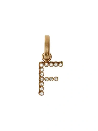 Shop Burberry Crystal ‘f' Alphabet Charm In Gold