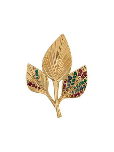 Pre-owned Susan Caplan Vintage D'orlan Textured Leaf Brooch In Gold