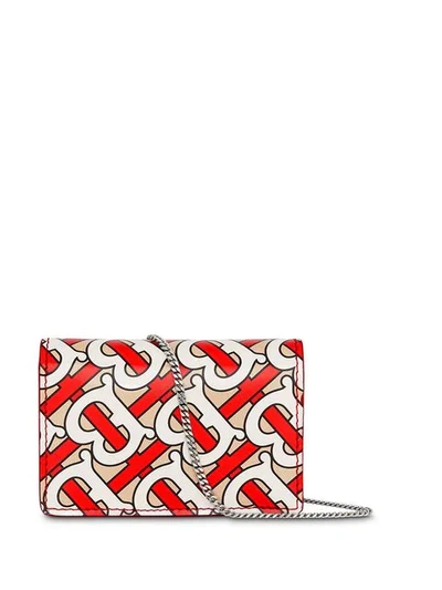 Shop Burberry Monogram Print Crossbody Wallet In Red